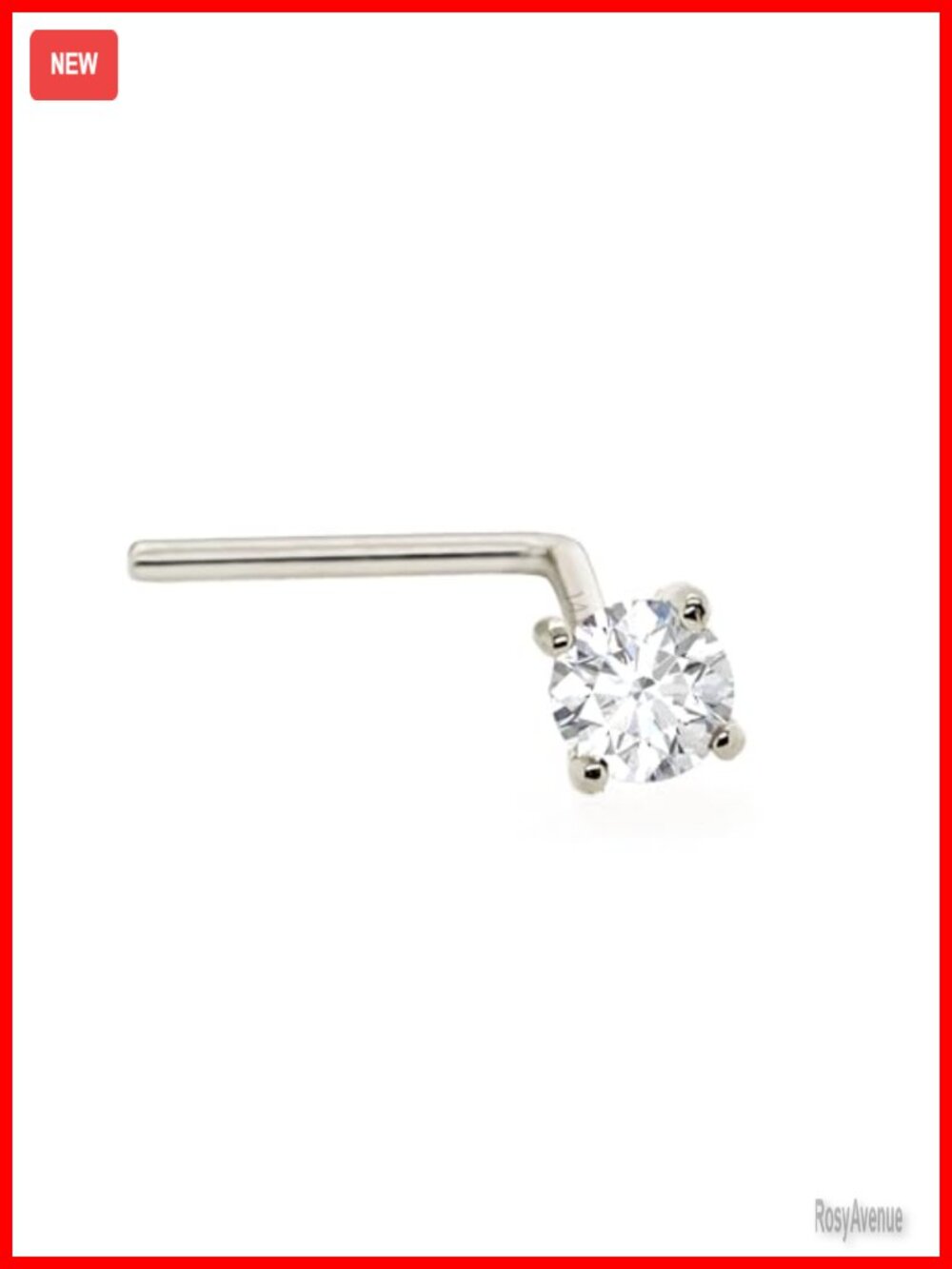 14Kt Gold Real Diamond L-Shape Nose Stud 22G Piercing Jewelry